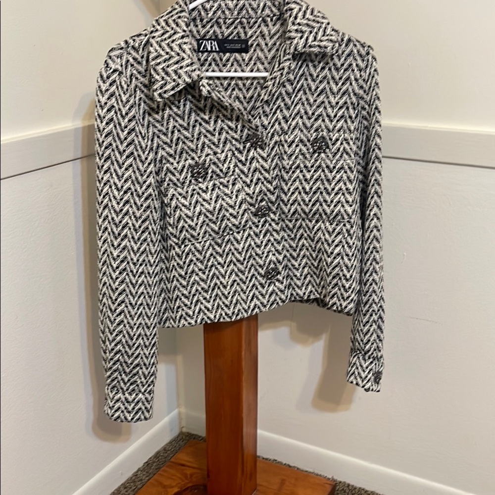 Zara Monochrome Herringbone Jacket S zise